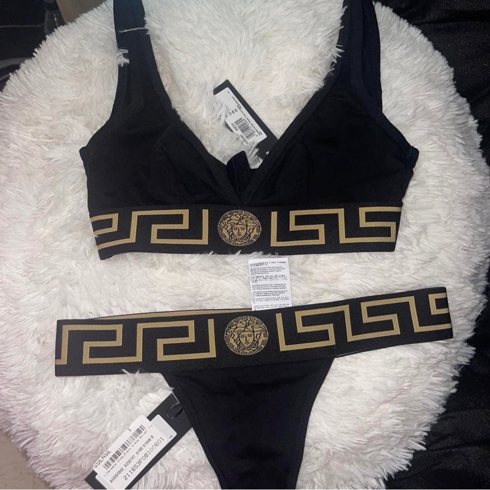Versace Underwear Lingerie Greca Border Bralette & Thong Set